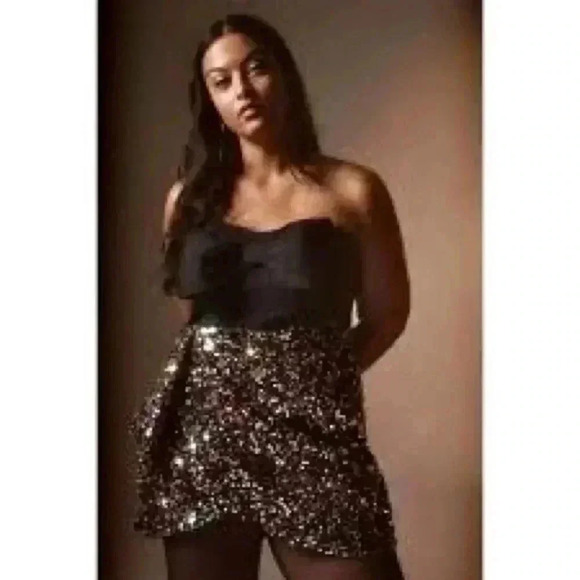 Anthropologie Atsu Sequined Bow Mini Strapless Dress Plus Size 16W - Picture 1 of 16